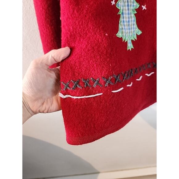 Coldwater Creek Red Wool Zip Cardigan Sweater S Holiday Christmas Embroidered - Picture 5 of 6